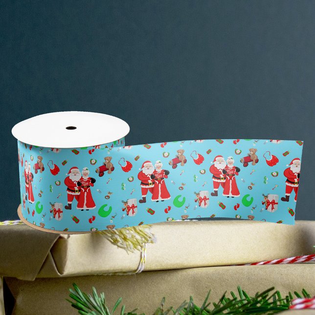 Oh Baby Santa & Mrs. Claus Baby Shower Blue Satin Ribbon (Wrap gifts in charm with Santa & Mrs. Claus Baby Shower Satin Ribbon. Perfect for delightful present)