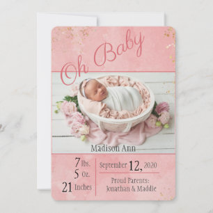 Oh Baby Script Baby Girl Elegant Personalize Birth Announcement