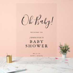 Oh Baby! Script Baby Shower Welcome Black Acrylic Sign