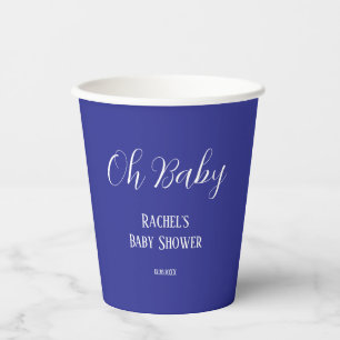 Oh Baby Script Boys Girls Baby Shower Deep Blue Paper Cups