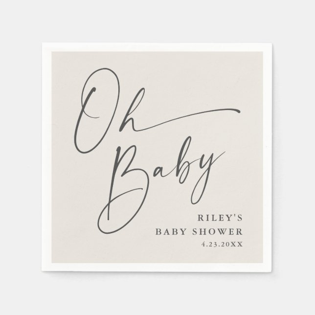 Oh Baby Script Modern Gender Neutral Baby Shower Napkin (Front)