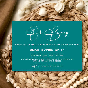 Oh baby script modern teal baby shower invitation