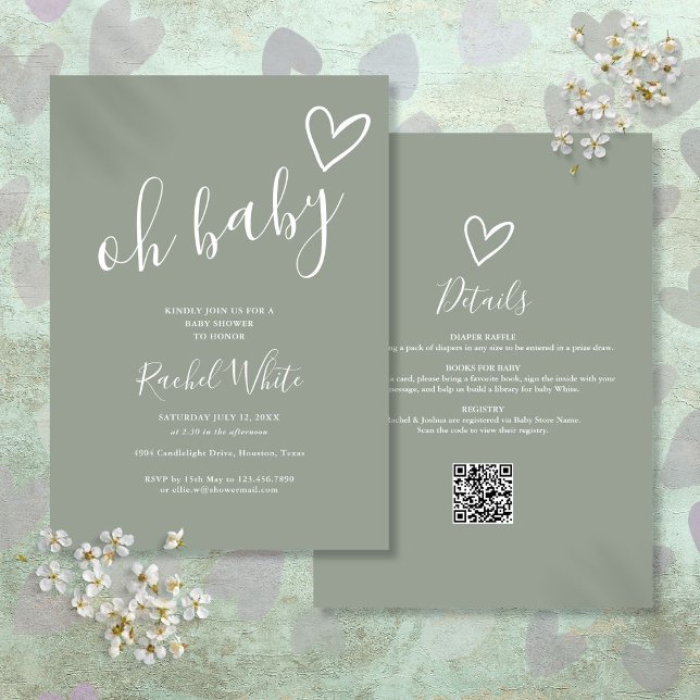 Oh Baby Shower All In One Neutral Sage Green Invitation (Oh Baby Shower All In One Neutral Sage Green Invitation)
