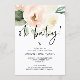 Oh Baby Shower Baby Girl Blush Pink Florals Invitation