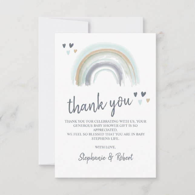  Oh Baby Shower Blue Boho Rainbow Thank You (Front)