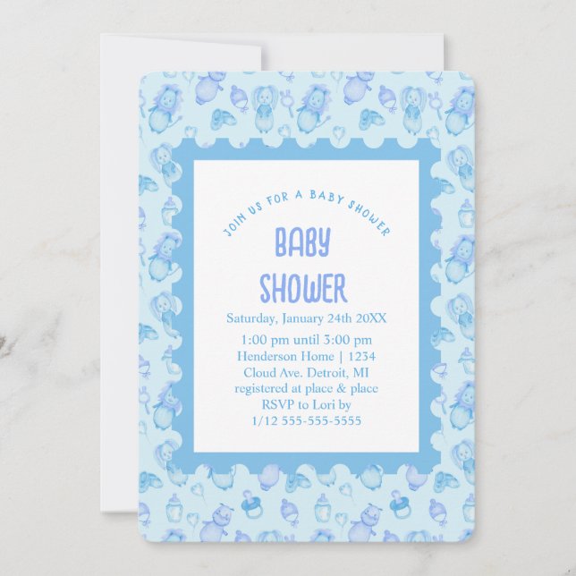 Oh Baby Shower Blue Invitation (Front)