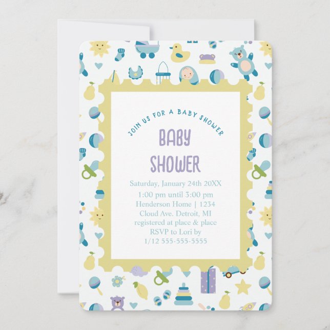 Oh Baby Shower Blue Invitation (Front)
