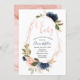 Oh Baby Shower Blush and Navy invitation