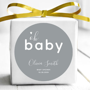 Oh Baby Shower Grey Classic Round Sticker