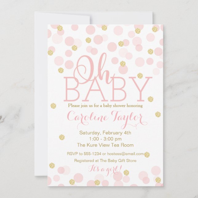 Oh Baby Shower Invitation Pink Gold Glitter (Front)