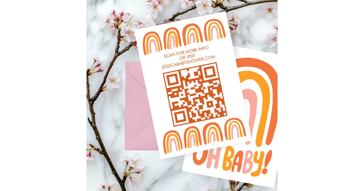 Qr Code Raimbow OH BABY SHOWER Rainbow CUSTOM QR CODE Enclosure Card | Zazzle