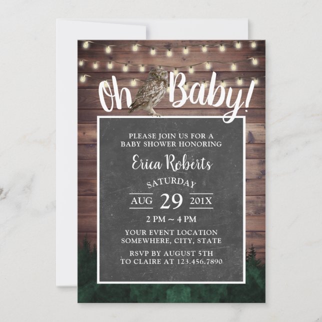 Oh Baby Shower Rustic Forest Owl String Lights Invitation (Front)