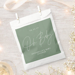 Oh Baby shower script modern sage green thank you Favour Bag
