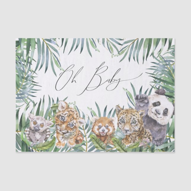 Oh Baby Shower Tropical Jungle Animals  Tissue Paper (Front)
