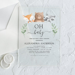 Oh Baby Shower Woodland Greenery Acrylic Invitations
