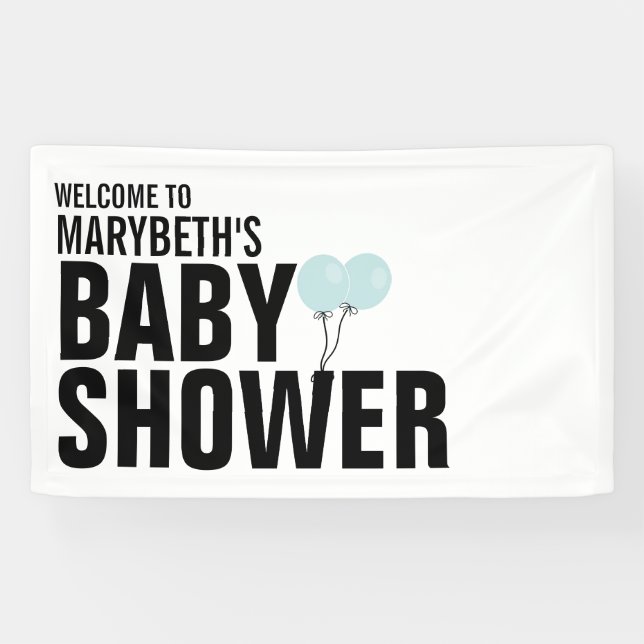 Oh Baby Simple Blue Balloon Baby Shower Banner (Horizontal)