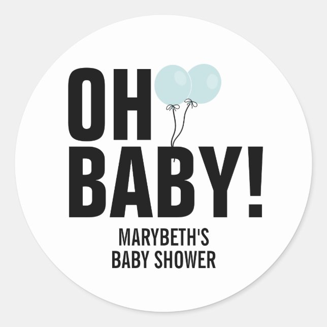 Oh Baby Simple Blue Balloon Baby Shower Sticker (Front)