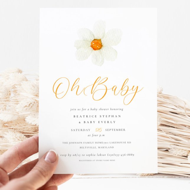 Oh Baby Simple Daisy Gender Neutral Baby Shower Invitation (Creator Uploaded)