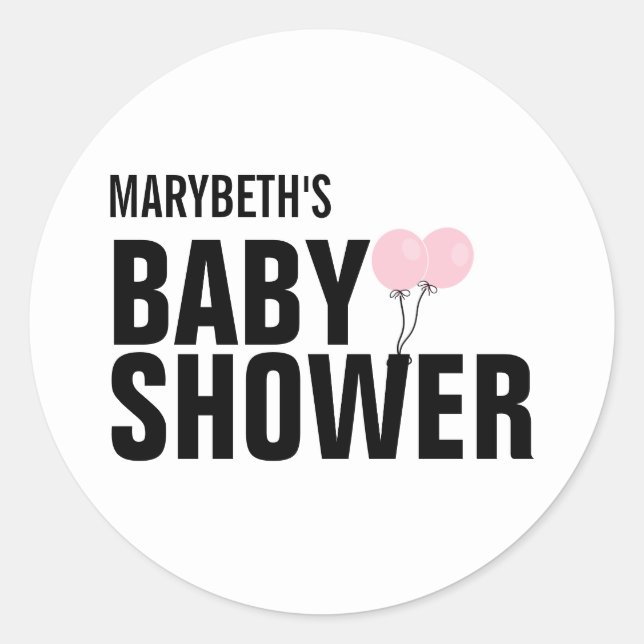 Oh Baby Simple Pink Balloon Baby Shower Sticker (Front)