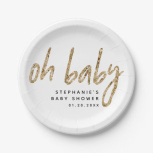 Oh Baby Simply Elegant Gold Glam Baby Shower Paper Plate
