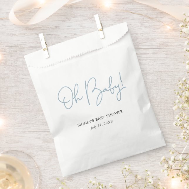 Oh Baby Sky Blue Personalized Baby Shower Favour Bag (Clipped)