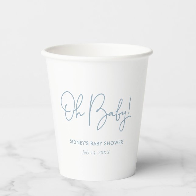 Oh Baby Sky Blue Personalized Baby Shower Paper Cups (Front)