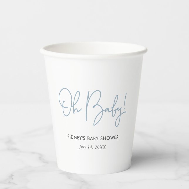 Oh Baby Sky Blue Personalized Baby Shower Paper Cups (Front)