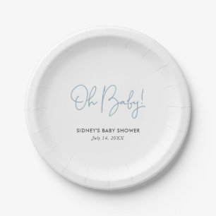 Oh Baby Sky Blue Personalized Baby Shower Paper Plate