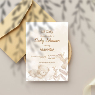 Oh Baby! Sleeping Bear Boho Neutral Baby Shower Invitation