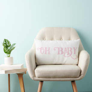Oh Baby Soft Pink Lettered with Fancy Modern Swirl Lumbar Pillow