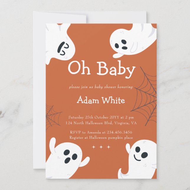 Oh Baby Spooky Ghost Halloween Fall Baby Shower Invitation (Front)