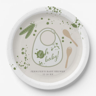 Oh Baby Spoon Fork Pink Bib Neutral Baby Shower Paper Plate