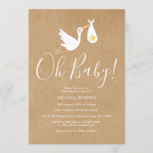 Oh Baby Stork Rustic Baby Shower Invitation