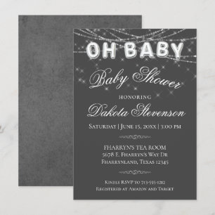 Oh Baby String Light   Dark Grey Balloon Shower Invitation