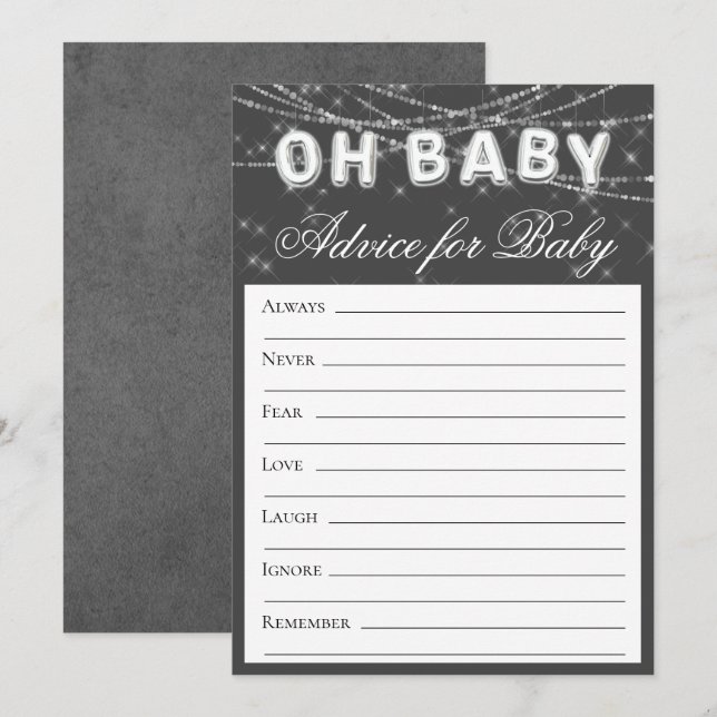 Oh Baby String Light | Dark Grey Monochrome Advice Invitation (Front/Back)