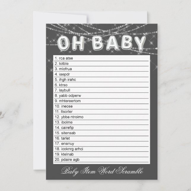 Oh Baby String Light | Grey Word Scramble Game (Front)