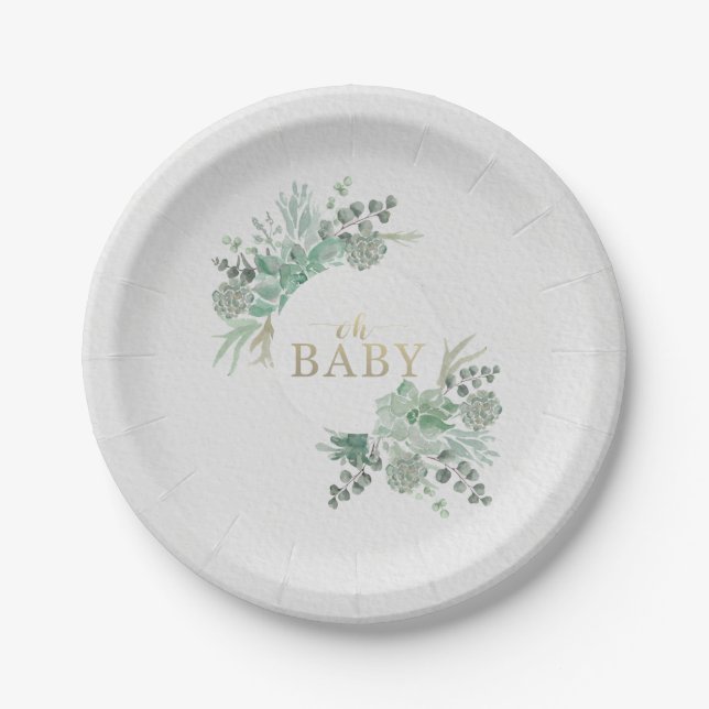 Oh Baby Succulent Baby Shower Paper Plate Decor (Front)