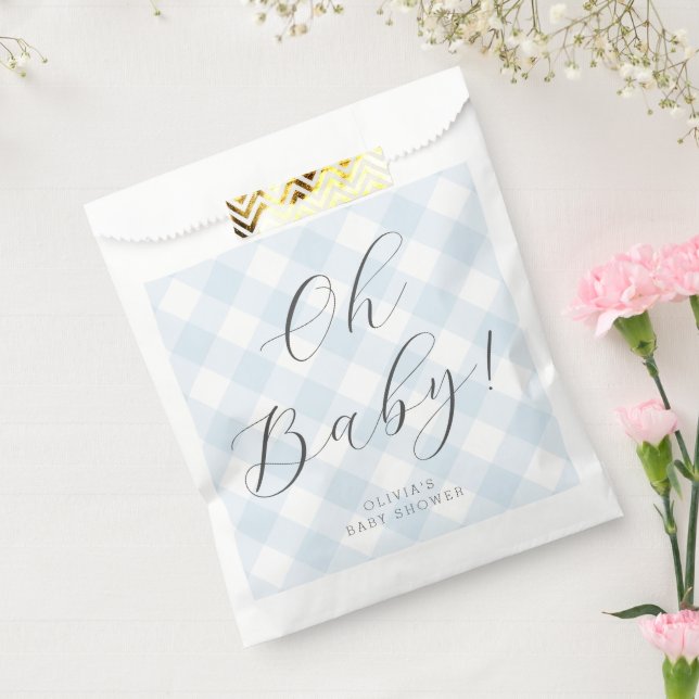 Oh Baby! Sweet Baby Blue Gingham Baby Shower Favour Bag (Sealed)