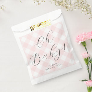 Oh Baby! Sweet Blush Pink Gingham Baby Shower Favour Bag