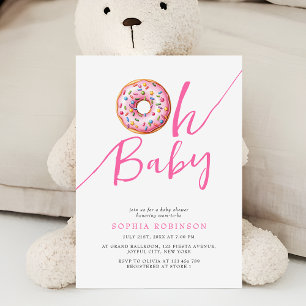 Oh Baby Sweet Doughnuts Minimalist Girl Baby Showe Invitation