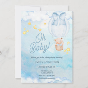 Oh Baby Teddy Bear Balloon Boy Baby Shower  Invitation