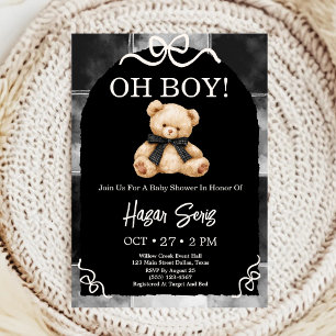 Oh Baby Teddy Bear Black And White Baby Shower Invitation