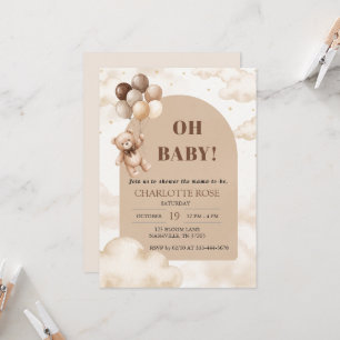 Oh Baby Teddy Bear Neutral Shower Invite Card