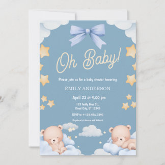 Oh Baby Teddy Bear Twinkle Little Star Baby Shower Invitation