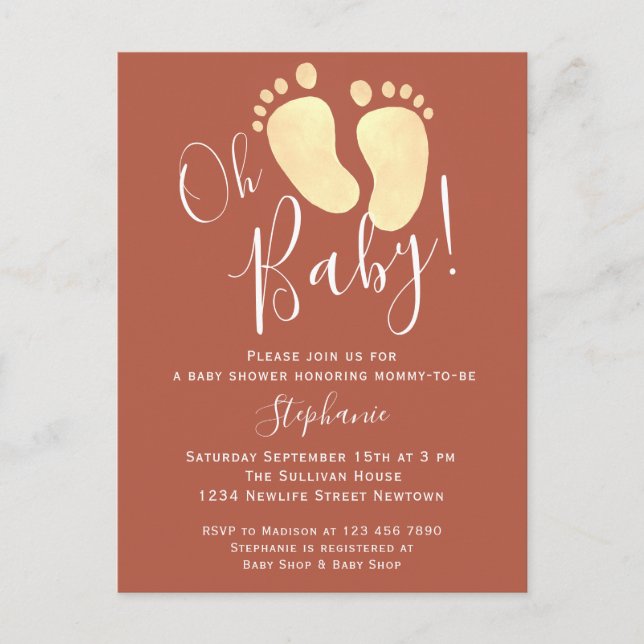 Oh Baby Terracotta Baby shower Invitation Carte po (Devant)