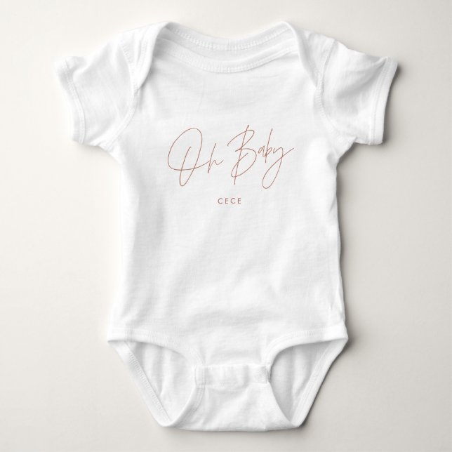 Oh baby terracotta personalised modern script chic bodysuit (Front)