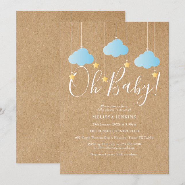 Oh Baby Twinkle Twinkle Baby Boy Shower / Sprinkle Invitation (Front/Back)