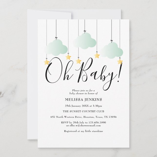 Oh Baby Twinkle Twinkle Green Baby Shower Sprinkle Invitation (Front)