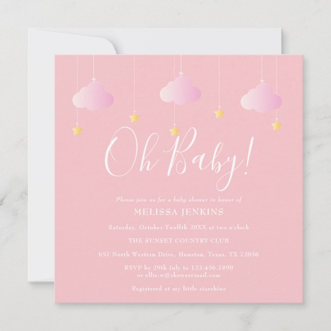 Oh Baby Twinkle Twinkle Pink Baby Shower Invitation (Front)