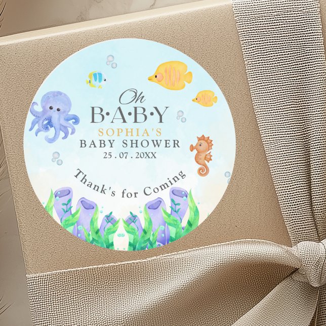 Oh Baby Under Sea Baby Shower Classic Round Sticker (Creator Uploaded)